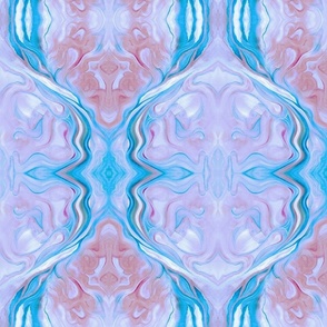 6x8-Inch Mirrored Repeat of Marbleized Oil Painting in Blue and Lavender