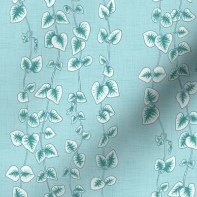 String of Hearts, Pastel Blue Green Linen