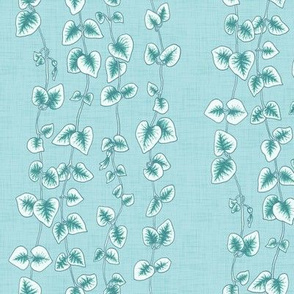 String of Hearts, Pastel Blue Green Linen