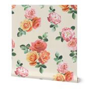 Vintage Textured Rose Floral on cream - large