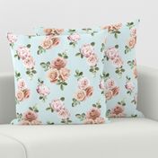 Vintage Rose Floral on duck egg blue - small