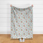 Vintage Rose Floral on duck egg blue - small