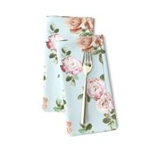 Vintage Rose Floral on duck egg blue - small