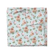 Vintage Rose Floral on duck egg blue - small