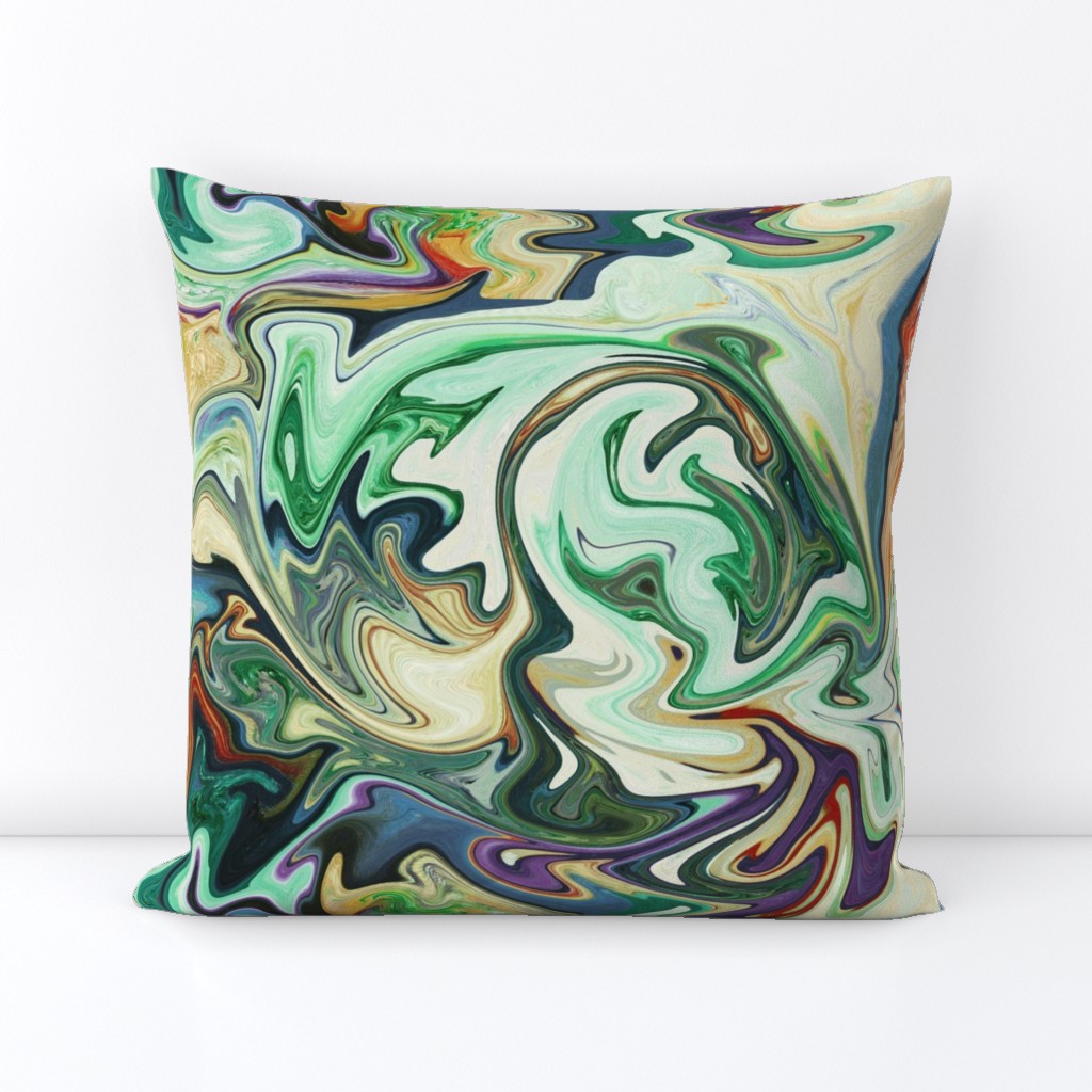 BNS3 - LG -  Marbled Mystery Swirls in Green - Beige - Orange - Purple