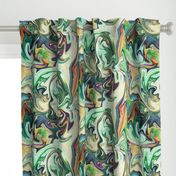 BNS3 - LG -  Marbled Mystery Swirls in Green - Beige - Orange - Purple