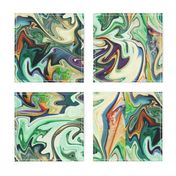 BNS3 - LG -  Marbled Mystery Swirls in Green - Beige - Orange - Purple