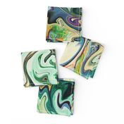 BNS3 - LG -  Marbled Mystery Swirls in Green - Beige - Orange - Purple