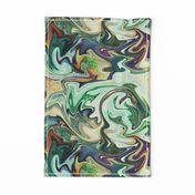 BNS3 - LG -  Marbled Mystery Swirls in Green - Beige - Orange - Purple