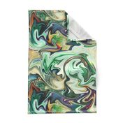 BNS3 - LG -  Marbled Mystery Swirls in Green - Beige - Orange - Purple