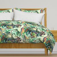 BNS3 - LG -  Marbled Mystery Swirls in Green - Beige - Orange - Purple