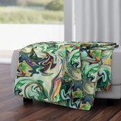 BNS3 - LG -  Marbled Mystery Swirls in Green - Beige - Orange - Purple