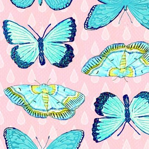 butterfly  raindrops summer pink and turquoise // by Magenta Rose Designs