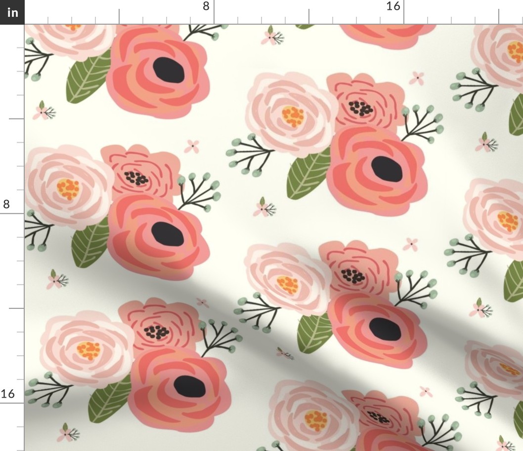 Summer Floral Blooms Ivory - Ivory Floral - flowers