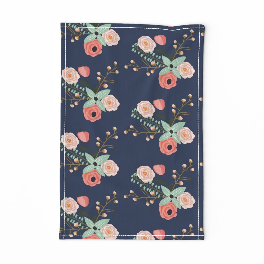 Summer Floral Navy - Navy Floral - flowers