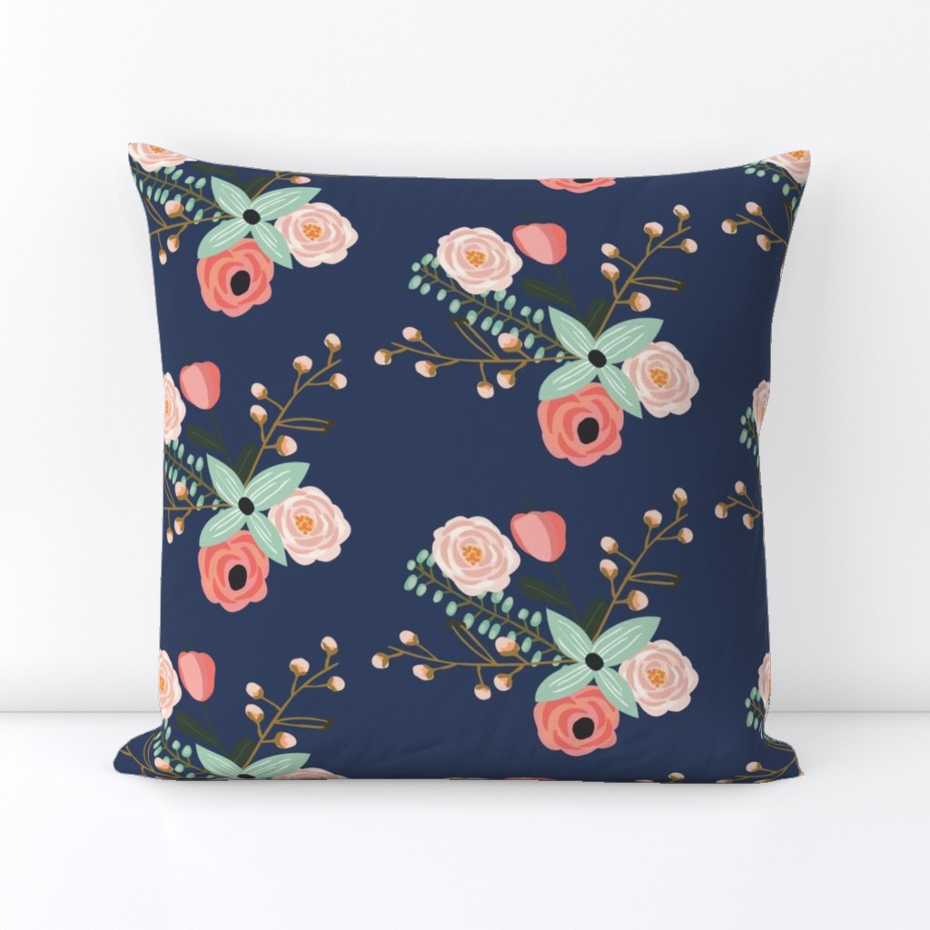 Summer Floral Navy - Navy Floral - flowers