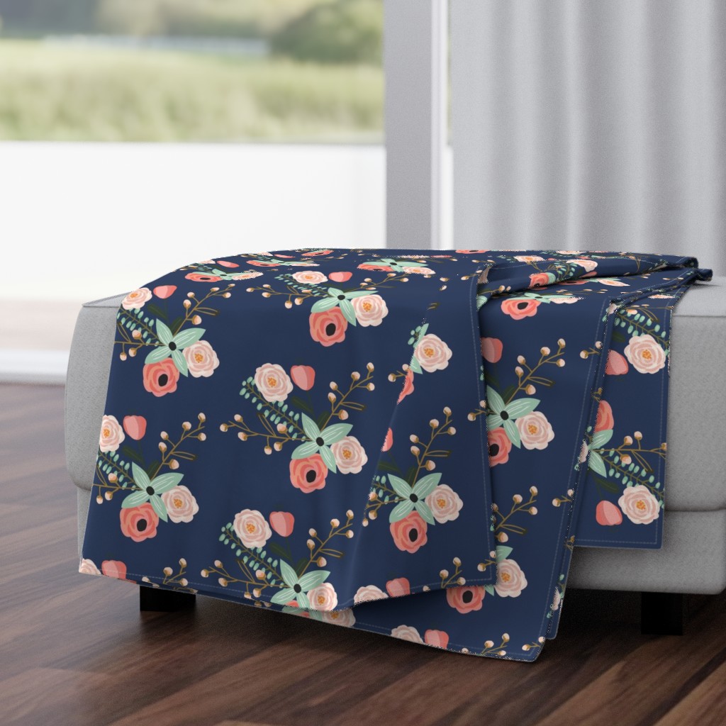 Summer Floral Navy - Navy Floral - flowers