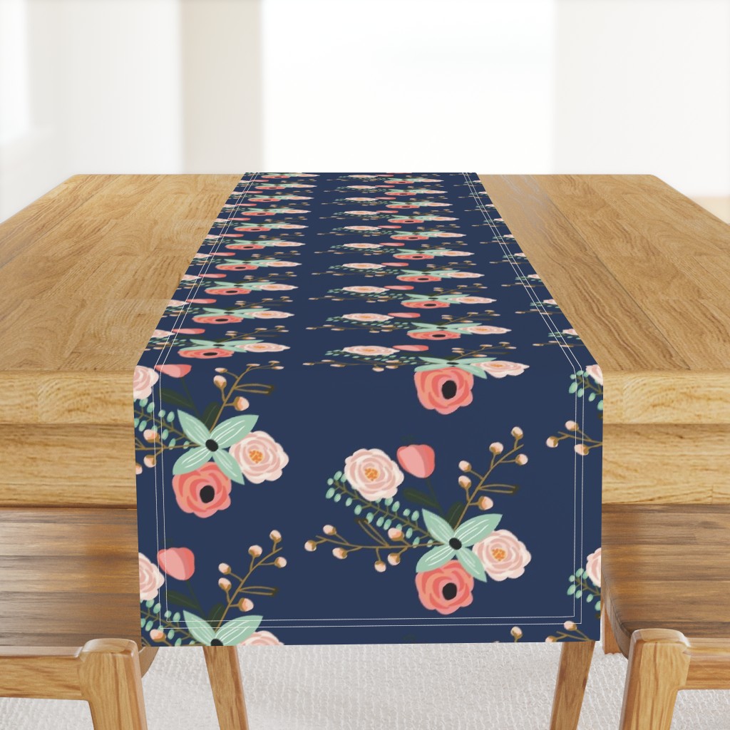 Summer Floral Navy - Navy Floral - flowers