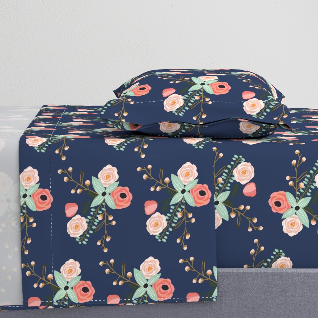 Summer Floral Navy - Navy Floral - flowers