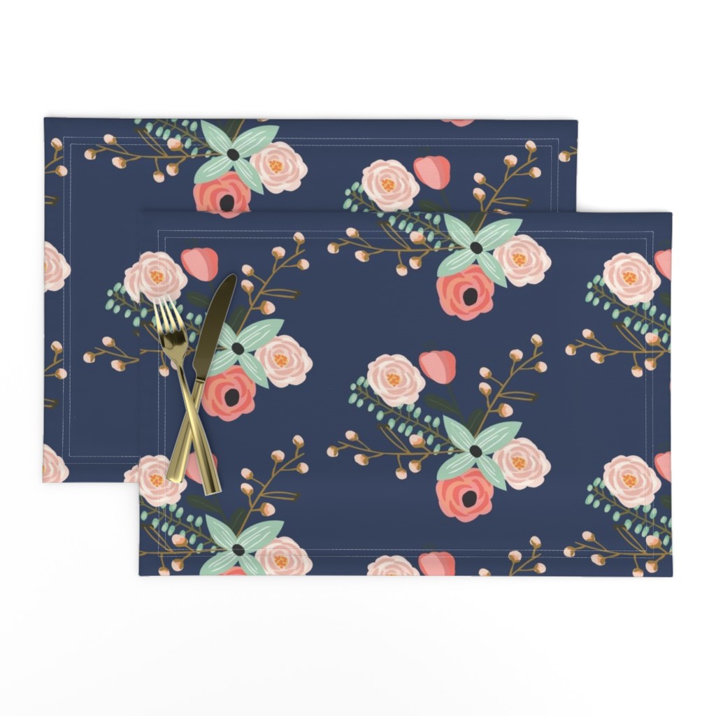 Summer Floral Navy - Navy Floral - flowers