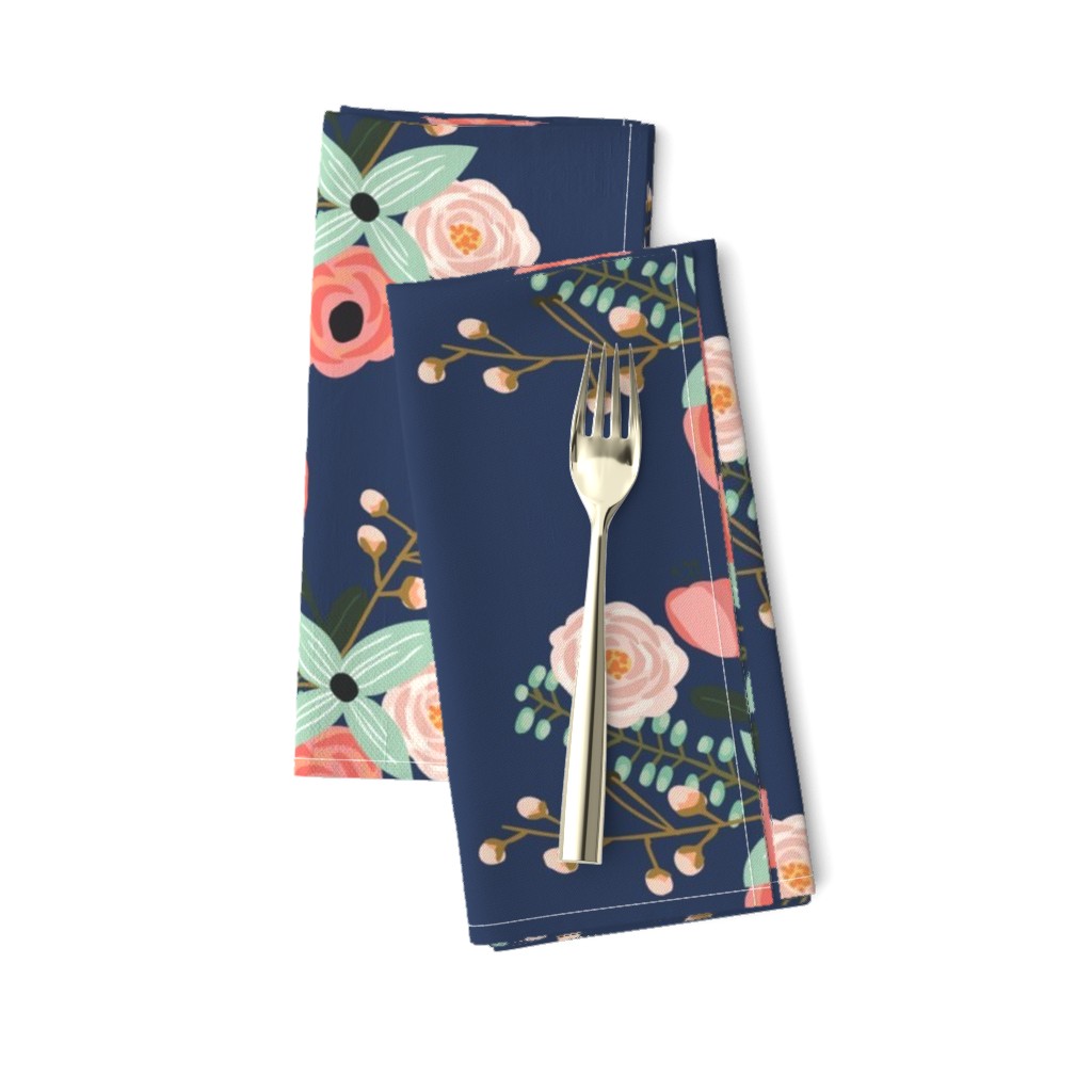 Summer Floral Navy - Navy Floral - flowers