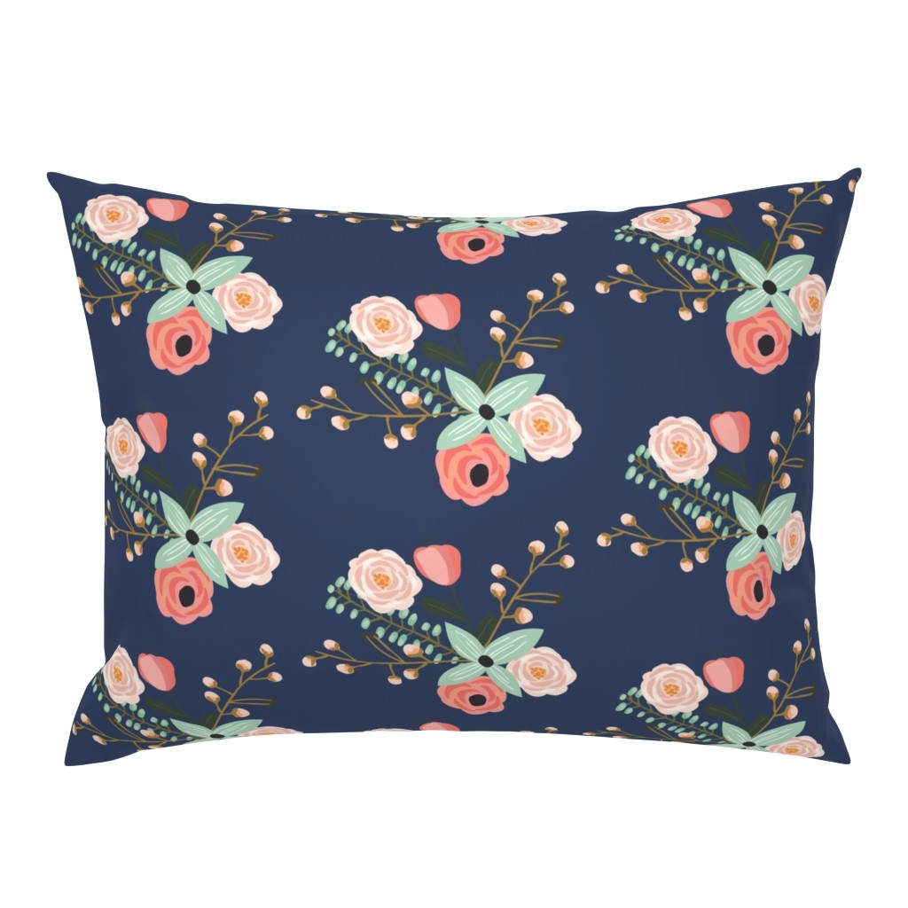 Summer Floral Navy - Navy Floral - flowers