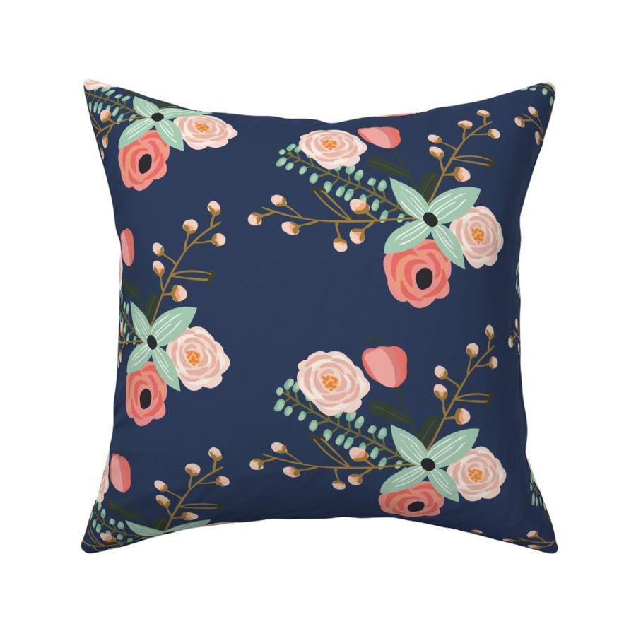 Summer Floral Navy - Navy Floral - Fabric | Spoonflower