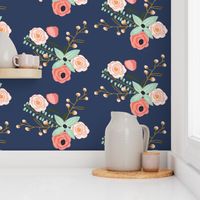 Summer Floral Navy - Navy Floral - flowers