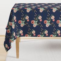 Summer Floral Navy - Navy Floral - flowers