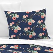 Summer Floral Navy - Navy Floral - flowers