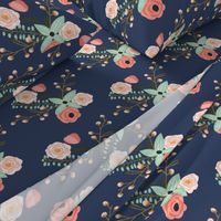 Summer Floral Navy - Navy Floral - flowers