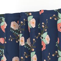 Summer Floral Navy - Navy Floral - flowers