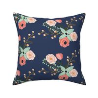 Summer Floral Navy - Navy Floral - flowers