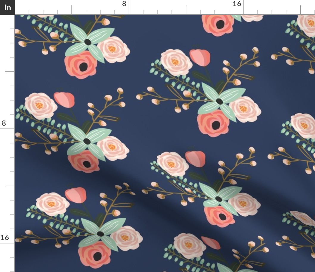 Summer Floral Navy - Navy Floral - flowers