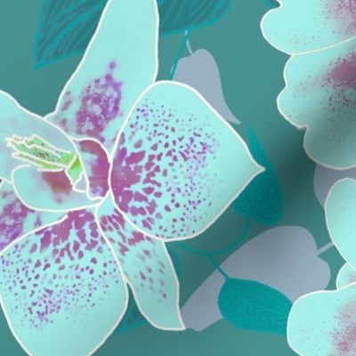 Spotted Orchids Aqua on Teal 150