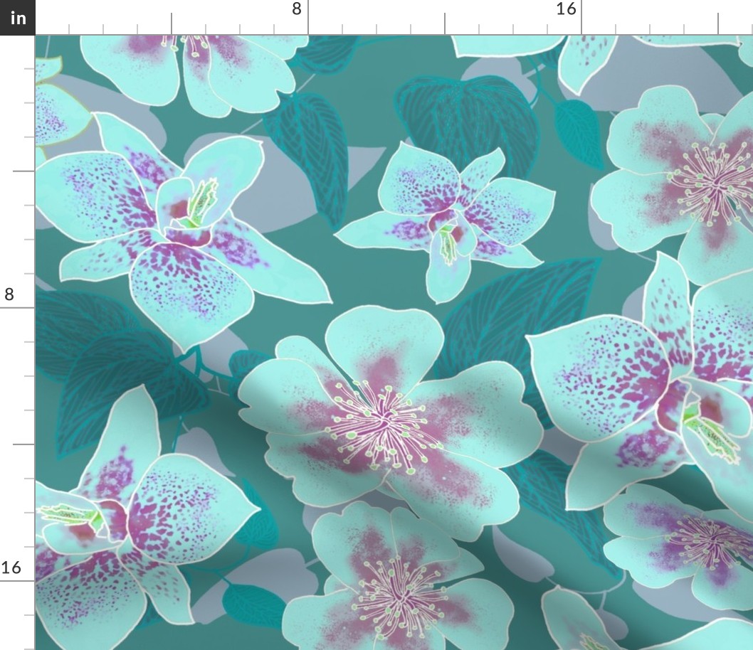 Spotted Orchids Aqua on Teal 150