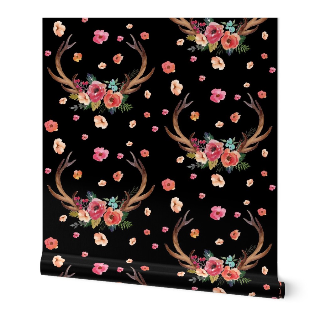 Floral Deer Garden - Black