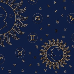 Celestial Zodiac Symbols - Gold/Navy