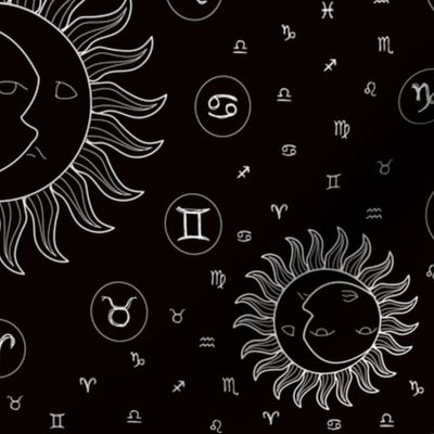 Celestial Zodiac Symbols - Black/White