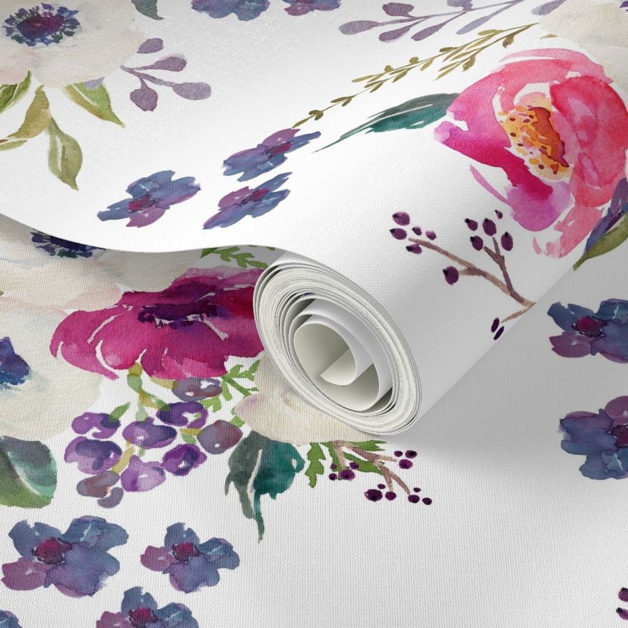 Boho Purple Floral Print - White