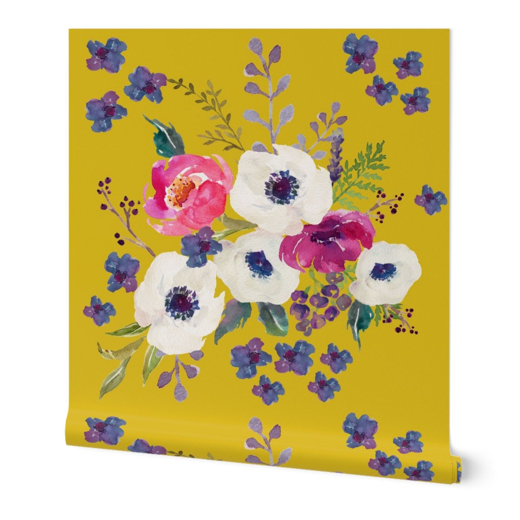 5.25" Boho Purple Floral Print -  Mustard Color