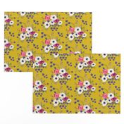 5.25" Boho Purple Floral Print -  Mustard Color