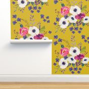 5.25" Boho Purple Floral Print -  Mustard Color