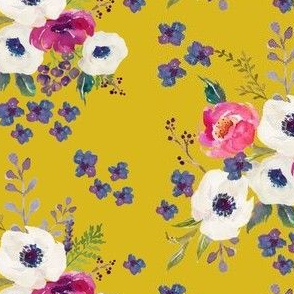 5.25" Boho Purple Floral Print -  Mustard Color