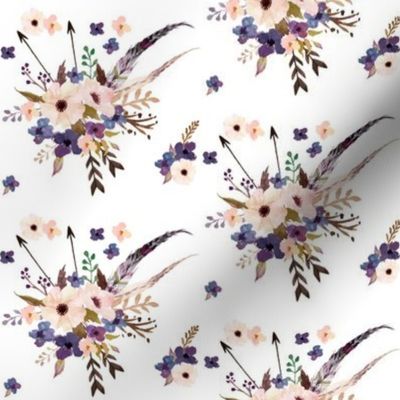 Boho Purple Floral & Arrows - White
