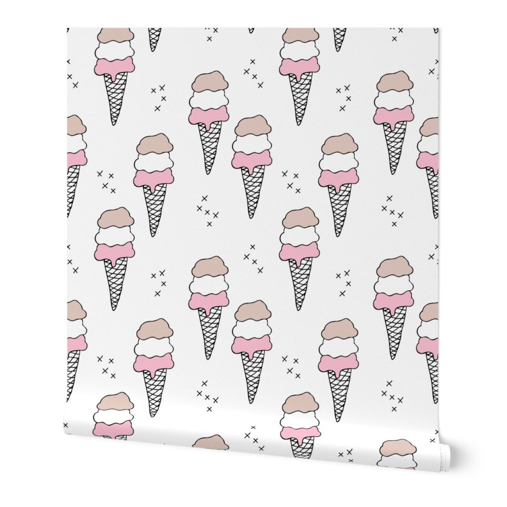 Sweet scandinavian summer ice cream cones in black and white and soft pink pastels LARGE Jumbo