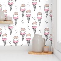 Sweet scandinavian summer ice cream cones in black and white and soft pink pastels LARGE Jumbo