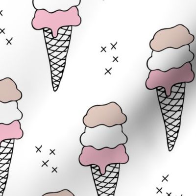 Sweet scandinavian summer ice cream cones in black and white and soft pink pastels LARGE Jumbo