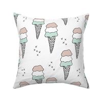 Sweet scandinavian summer ice cream cones in black and white and soft mint pastels