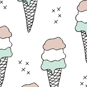 Sweet scandinavian summer ice cream cones in black and white and soft mint pastels
